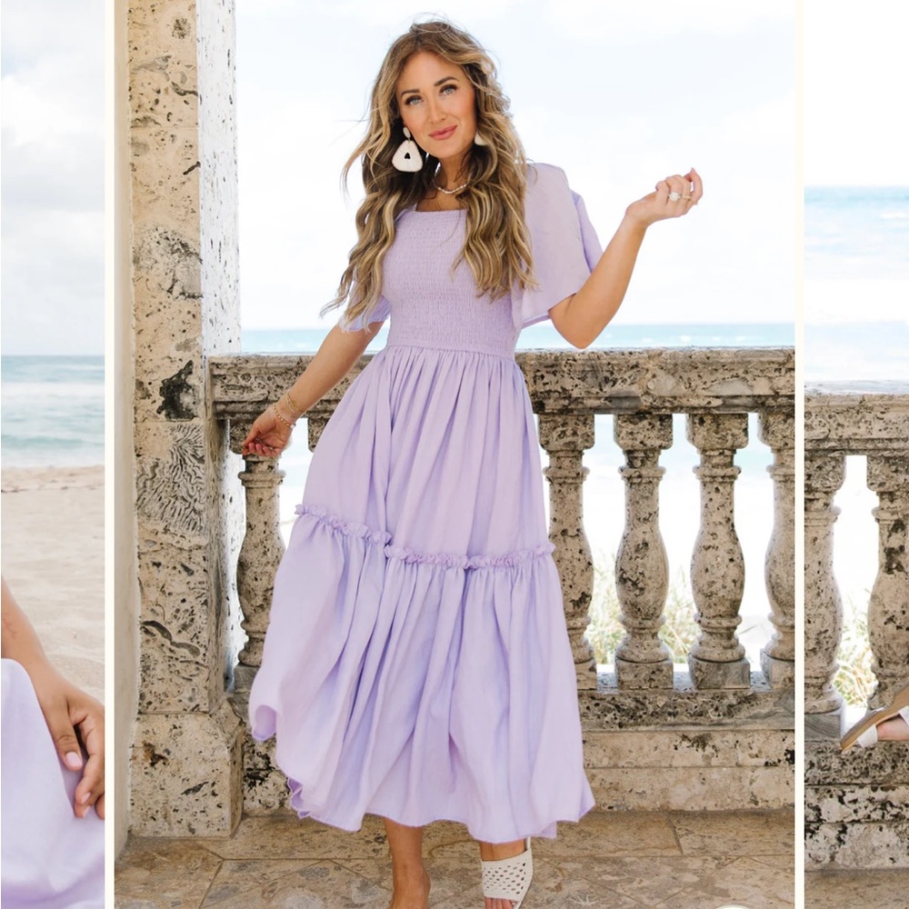 Ivy City Co. Lined with pockets smocked smocked bodice midi dress